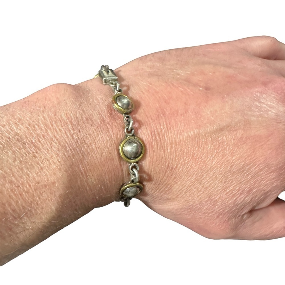 Vtg Signed Mexico 925 Laton Sterling Silver Domed Beads Link Bracelet 8” Clasped